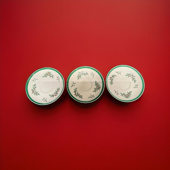 Set Of 3 Spode Christmas Tree 8 oz Tea Cup Saucer Coffee Mugs Vintage Red Green - Picture 5 of 15